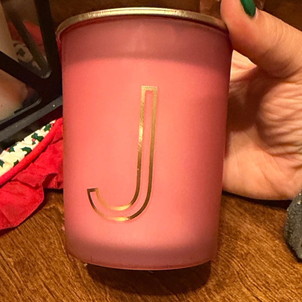 Pink Candle with Gold Letter J